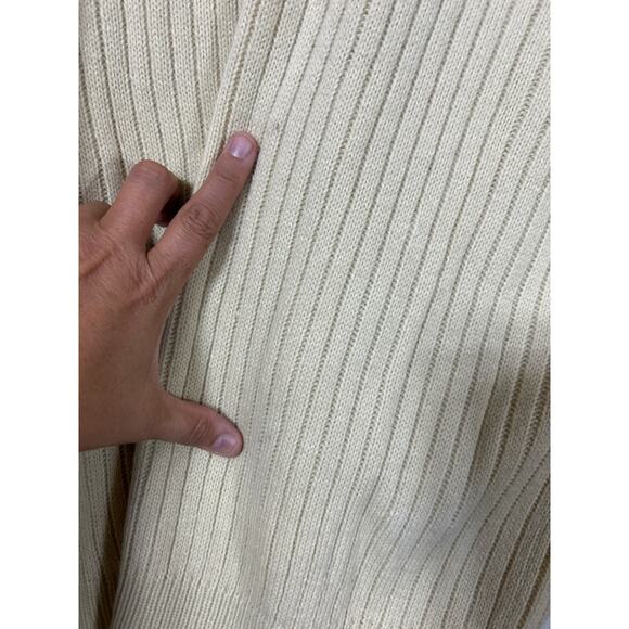 Vintage Cardigan Sweater Medium Cream Cable Knit Ribbed V Neck Patch Pockets - Picture 11 of 11